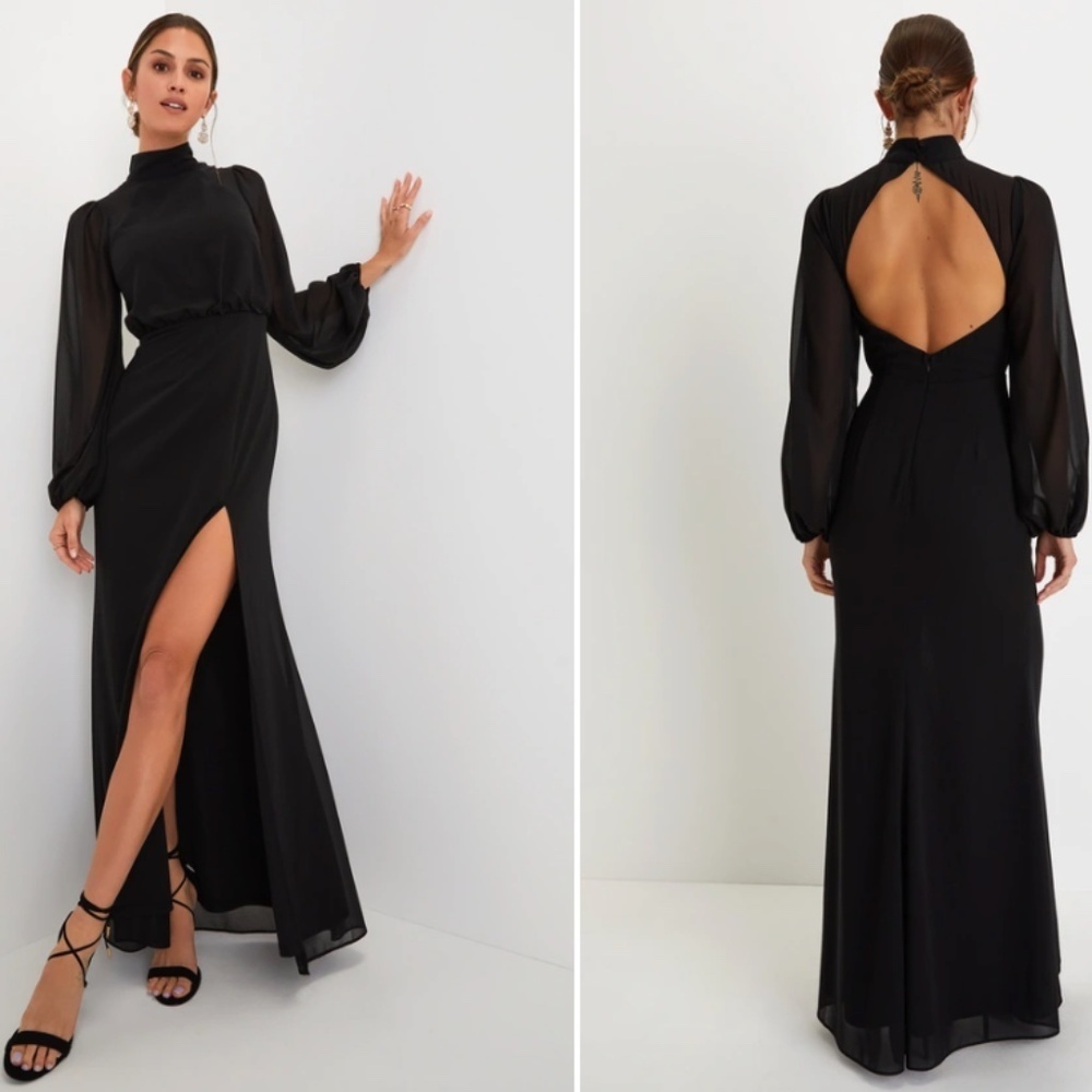 LULU's Sexy Long Sleeve Romantic Formal Event Bridesmaid Wedding Thigh Slit Maxi